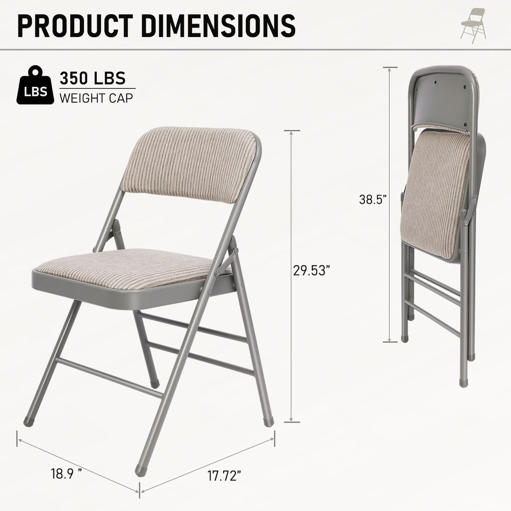 12 Pack Fabric Folding Chairs with Padded Cushion, Steel Frame, Grey, 350lbs