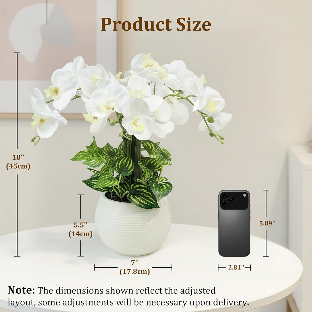 Orchids Artificial Flowers 18in with White Pot Real Touch Fake Orchid