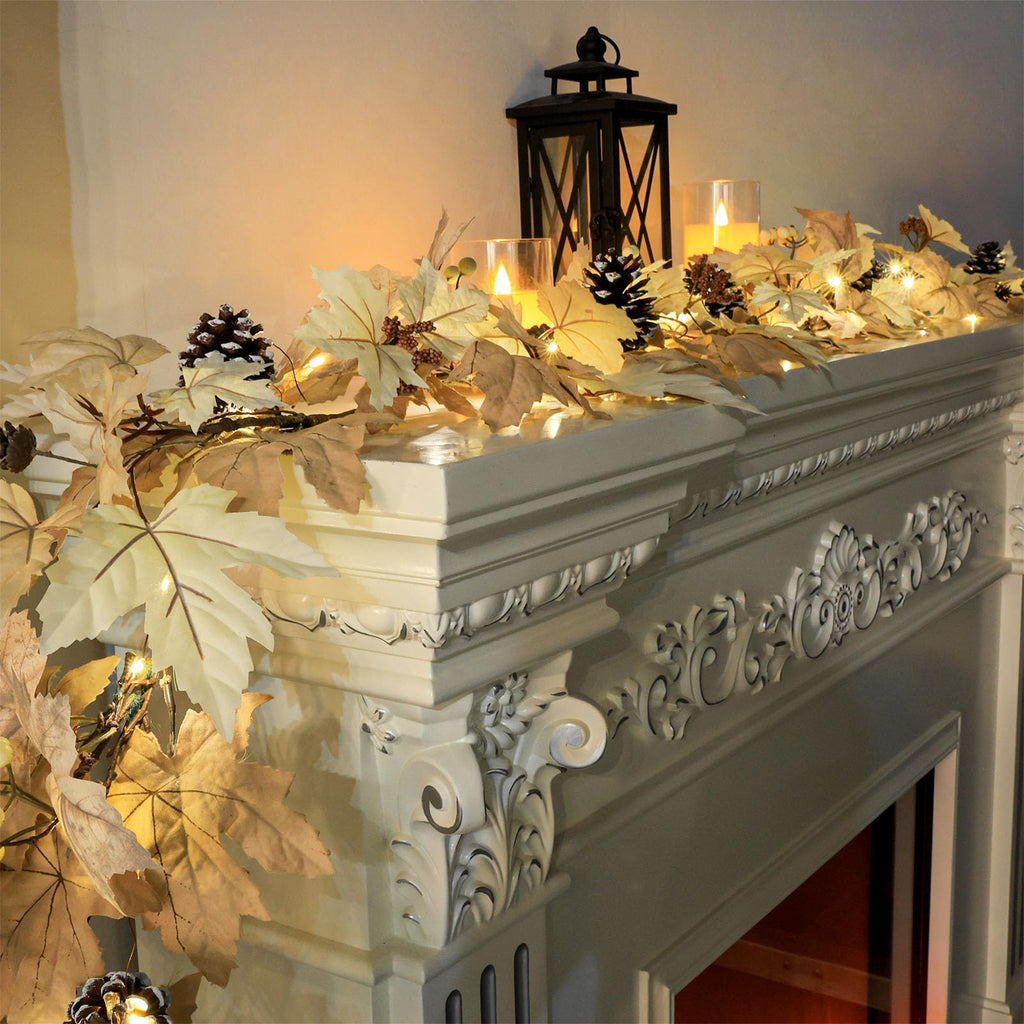 6 FT Fall Garland with Lights & Timer with Berries Pine Cones