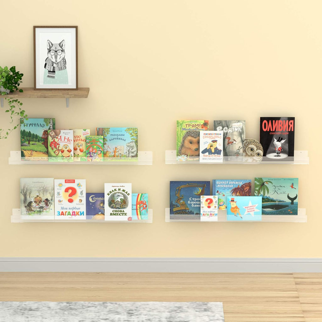 36" Acrylic Floating Nursery Kids Bookshelf Wall Shelf 4 Packs