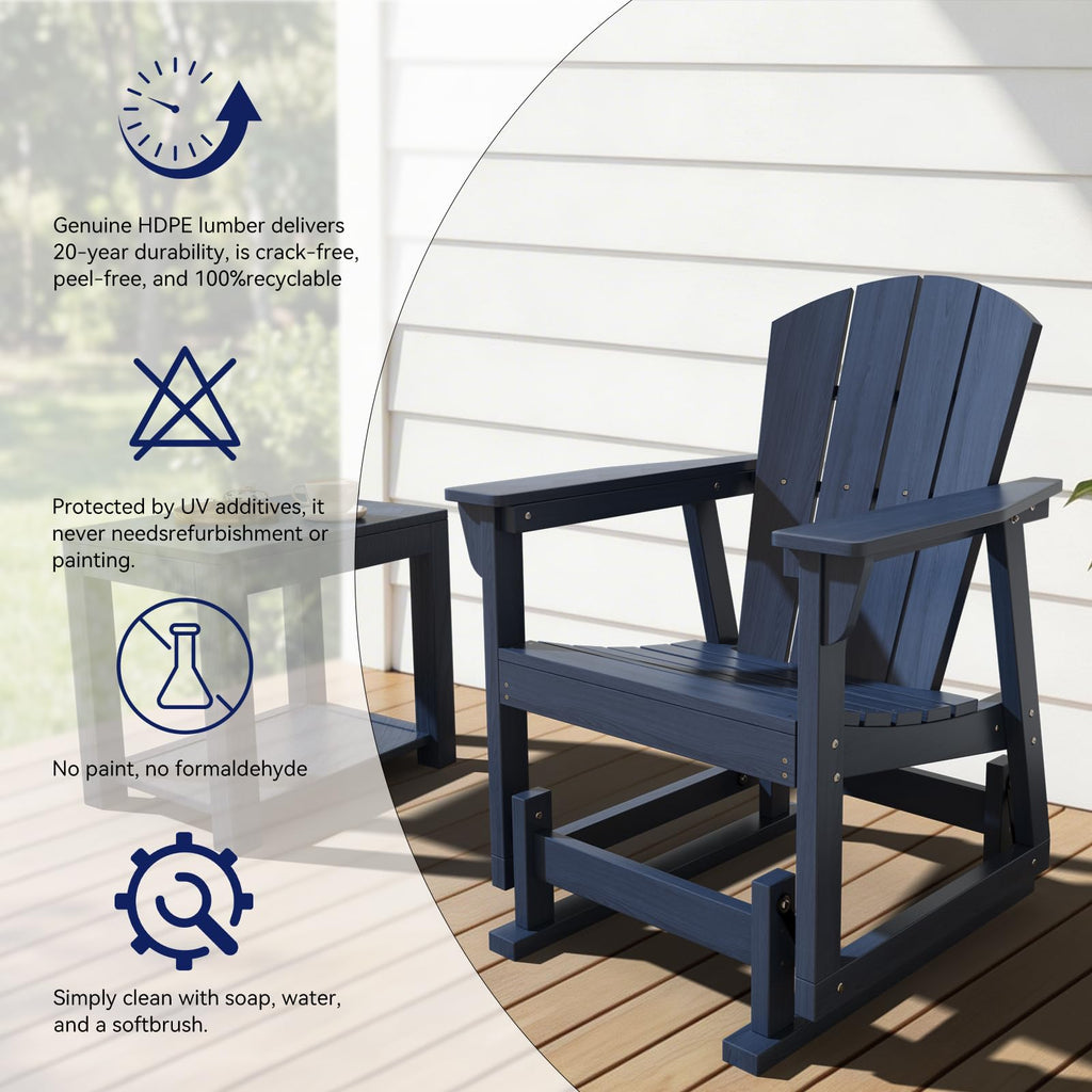 2-Piece Outdoor Rocking Bistro Set, HDPE Rocking Chairs Set of 2 for Garden, Balcony, Backyard, Poolside (Blue)