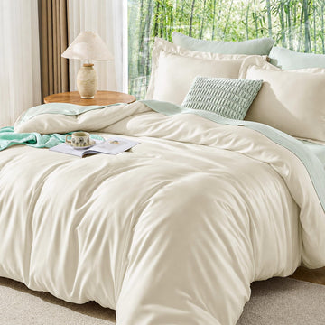 Duvet Cover Queen Set, 100% Viscose Made from Bamboo, Beige