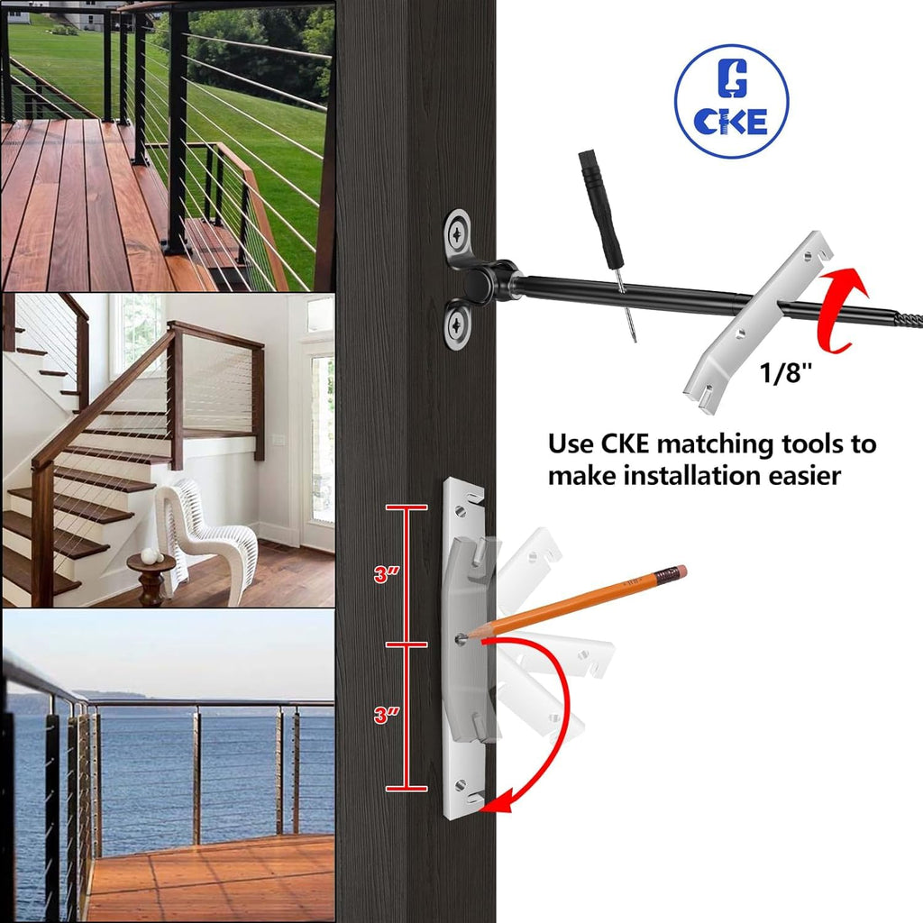 20 Pairs 1/8" Black Cable Railing Hardware Kit Swage Toggle Turnbuckle for Wood Post, T316 Stainless Steel Black Deck