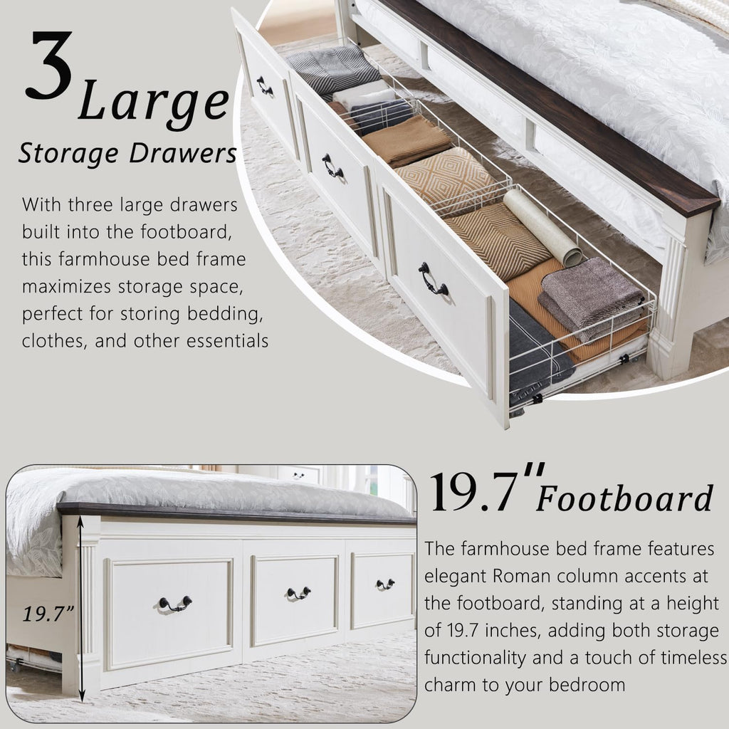 Farmhouse King Bed Frame with 51" Tall Headboard, Wood Platform Bed Frame with 20" Tall Roman Column Decoration