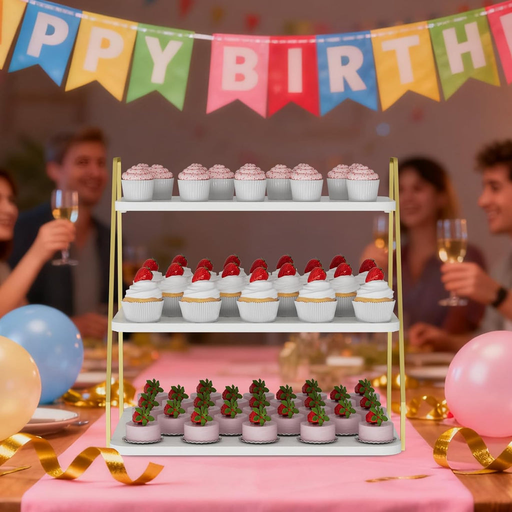 Cupcake Stand, 3-Tier Dessert Stand for 55 Cupcakes, Wood & Metal Tower Display Premium Holder Dessert Tree Tower