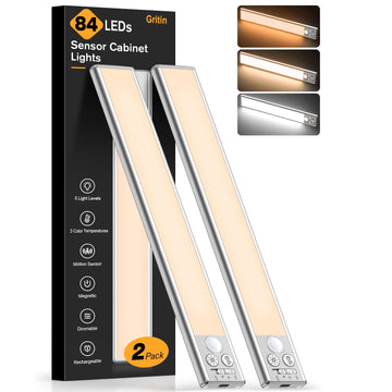 Under Cabinet Lighting 10.2inch,2 Pack Eye Caring 3-Color 4 Working Modes Dimmable Motion Sensor Light