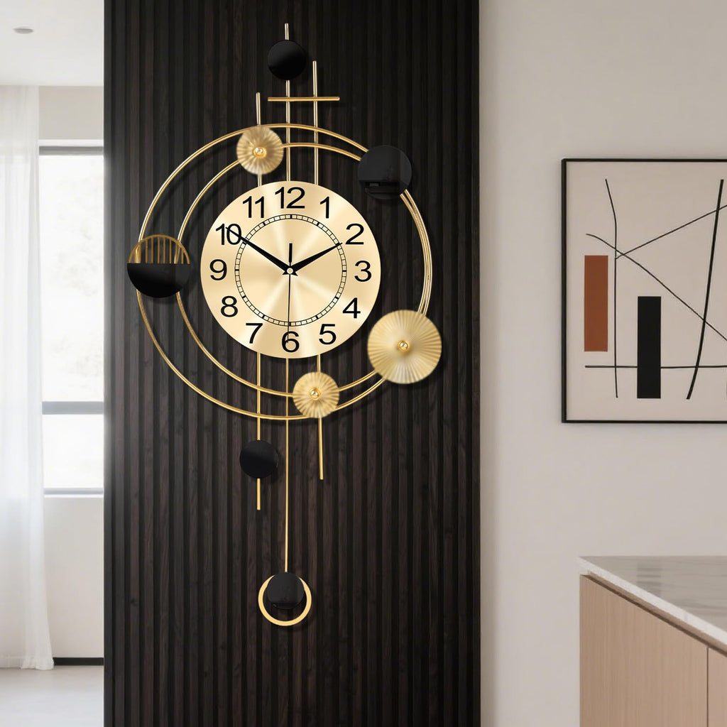 Wall Clock with Pendulum, Silent Quality Quartz Battery Operated, Round Analog Large Wall Clock Kitchen Bathroom