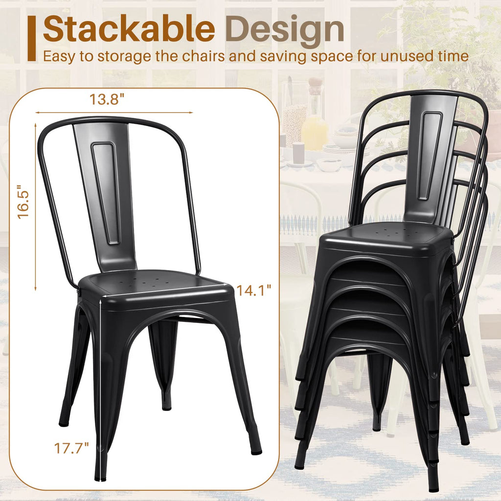 Metal Dining Chair Indoor-Outdoor Use Stackable Classic Trattoria Chair Chic Dining Bistro Cafe Side Metal Chairs Set