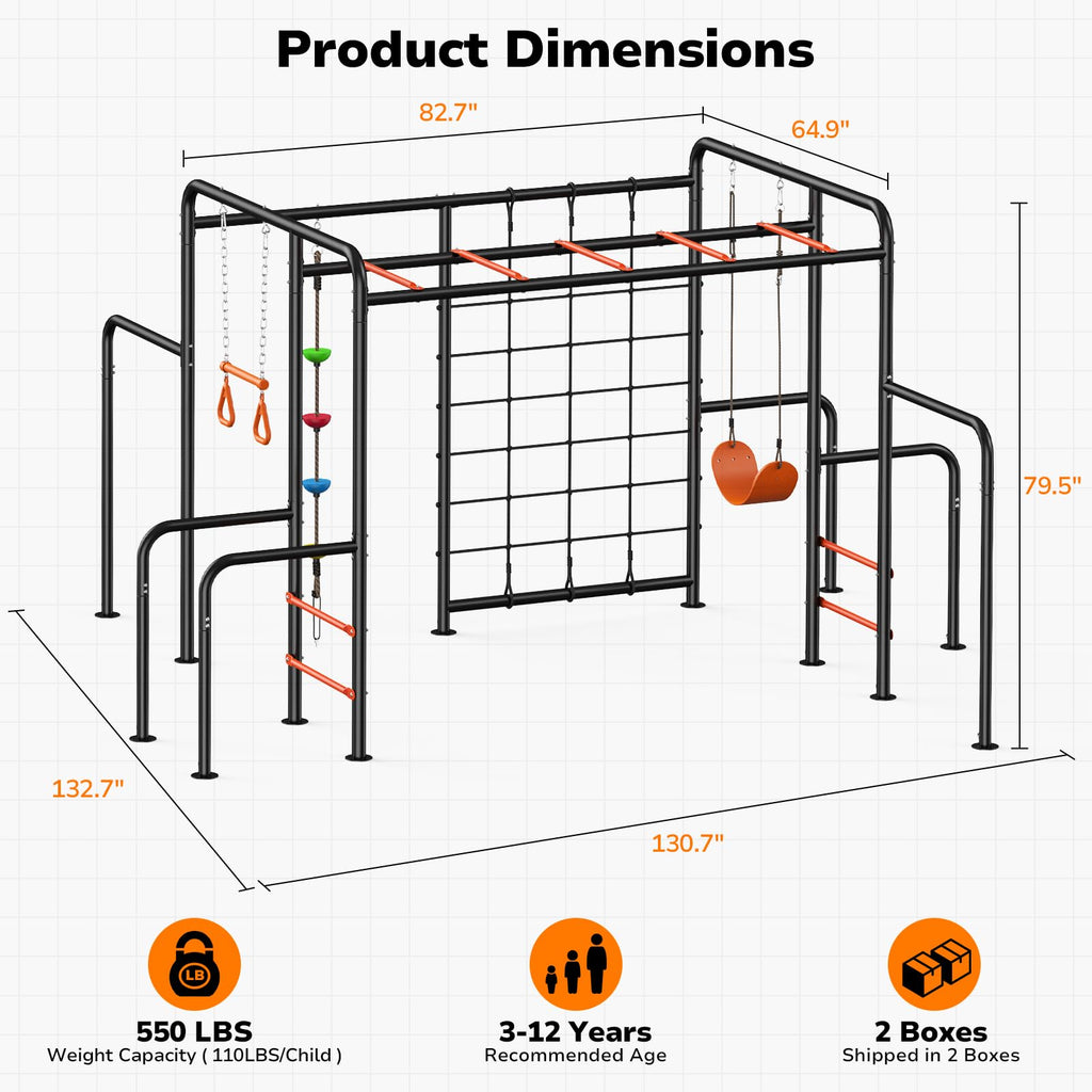6-in-1 Outdoor Jungle Gym with Monkey Bars, Swing Sets for Backyard