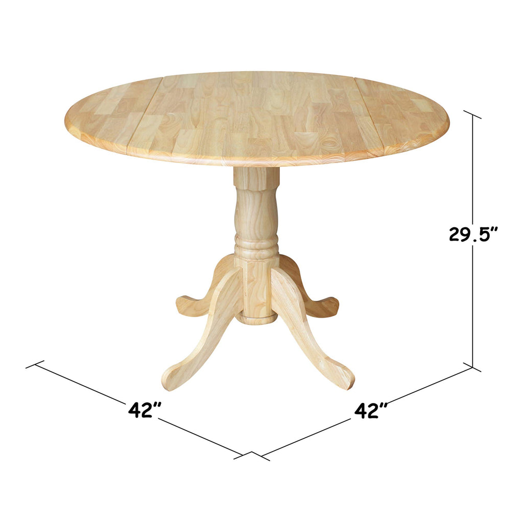 42" Solid Wood Drop Leaf Pedestal Dining Table