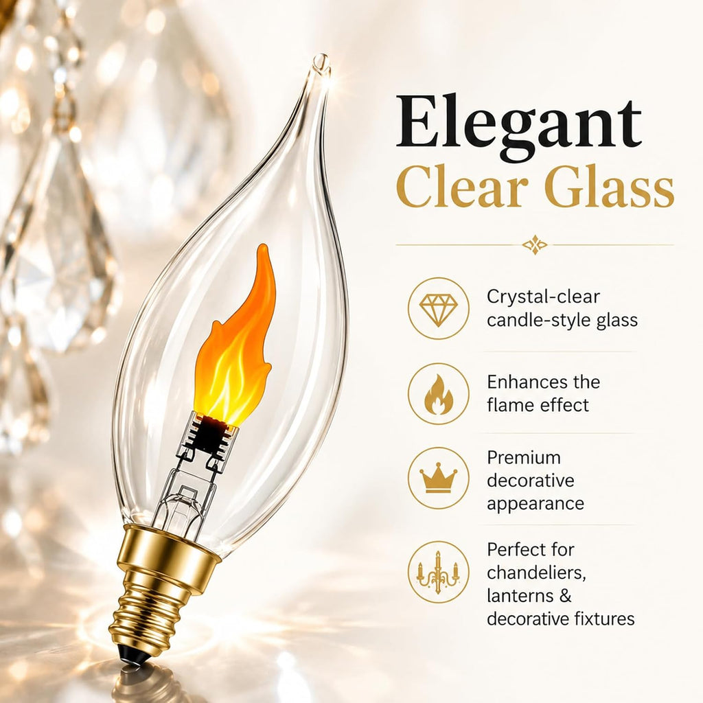 E12 Flickering Flame Bulb,6 Pcs Realistic Flickering LED Flame Light Bulds
