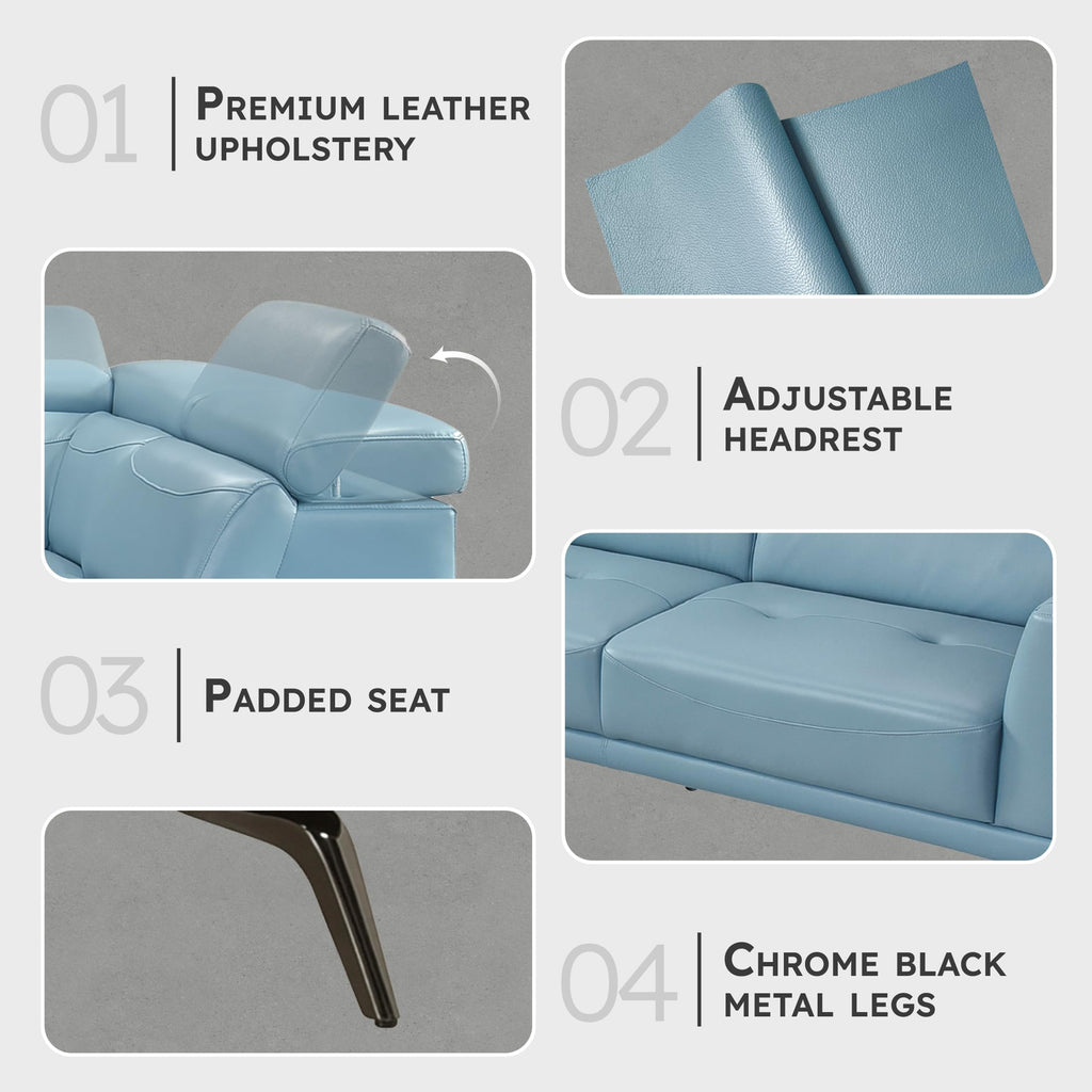 Leather Match L-Shaped Sectional Sofa, Right Chaise, Blue