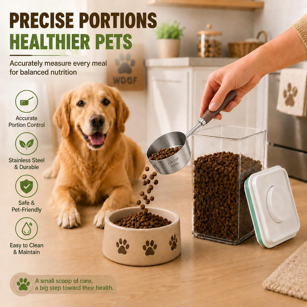 Pet Dog-Cat Airtight Food Storage-Container - 4.2Qt/4L jar with lid and 1/4Cup scoop | Holds 3-5 pounds of dry pet