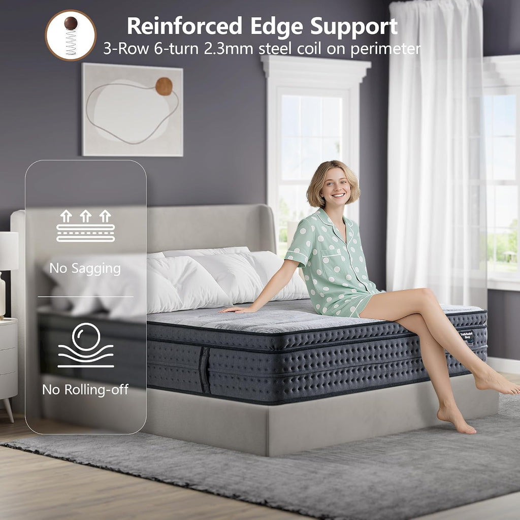 14 Inch California King Mattress, Gel Memory Foam Hybrid Mattress - Pocket Springs with Zoned Lumbar Support &