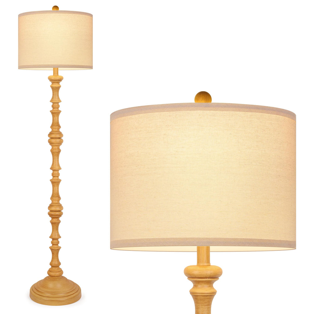 61" Farmhouse Floor Lamp, Antique Wood Rustic Lamp