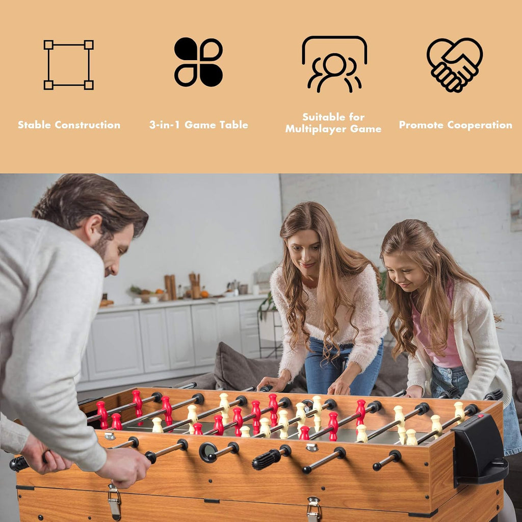 3 in 1 Multi Game Table, 49 Inch with Foosball Hockey & Billiards, Competition Sized Combo Game Table for Home, Game