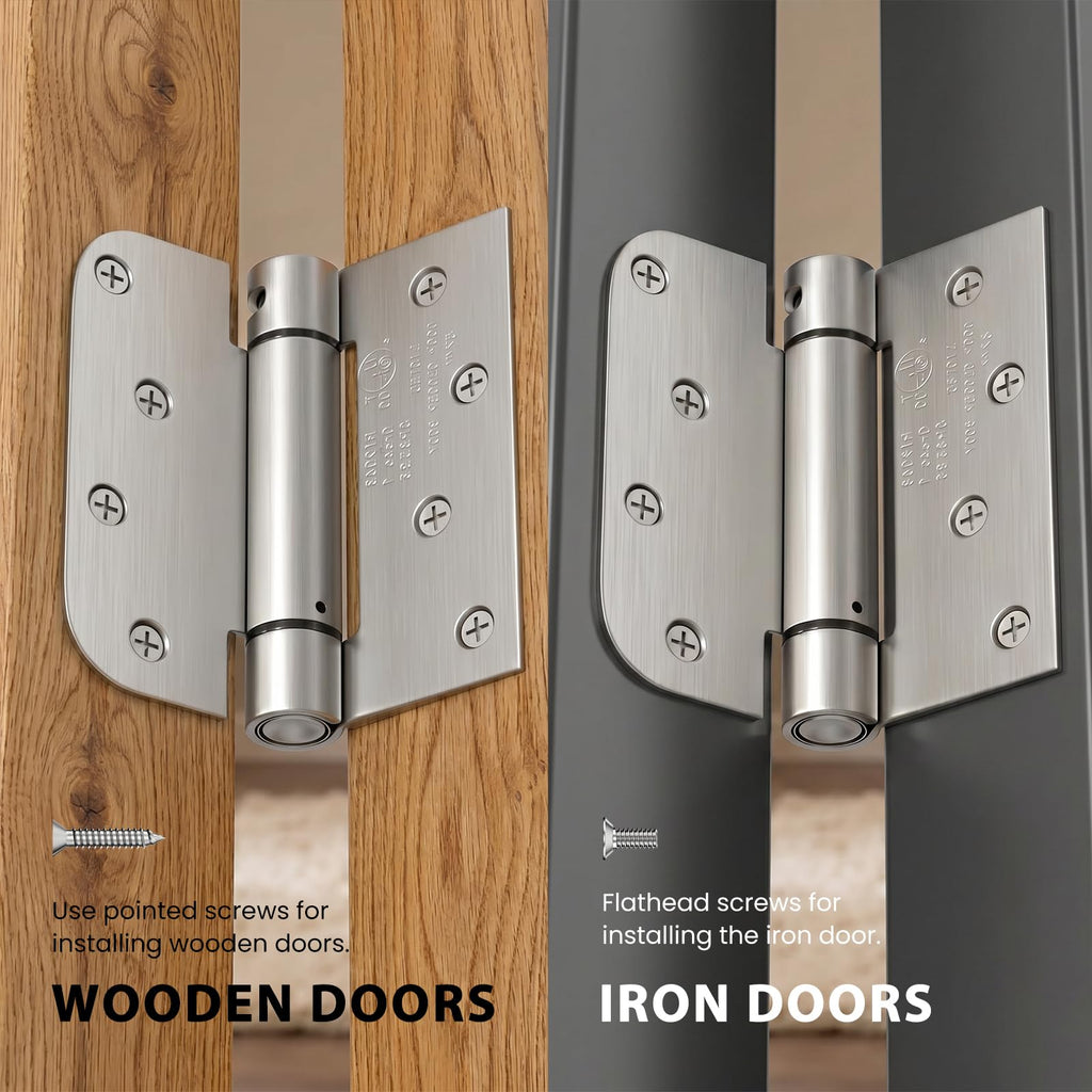 2 Pack Spring Hinges Satin Nickel 4" Square 5/8" Radius Corners