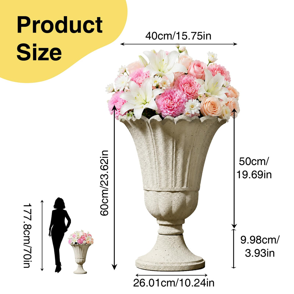 24" Tall Urn Planters for Outdoor Plants Set of 2 - Beige Petal