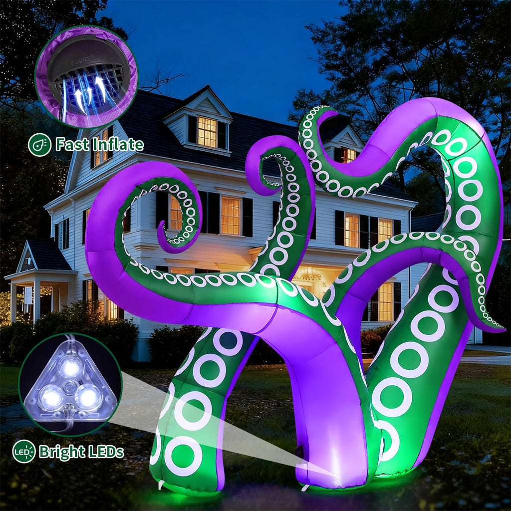 7.2 FT Long Inflatables Octopus Holiday Outdoor Decorations Blow Up Yard with Built-in LEDs for Vacation Garden Lawn