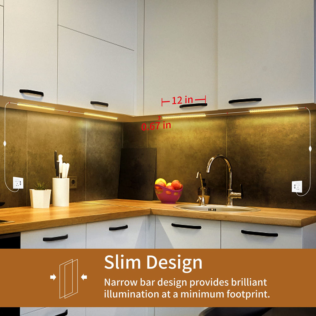 Under Cabinet Lighting, 2pcs 12" 3000K Dimmable LED Closet Light, USB Plug, Memory Function, Linkable Cabinet Light