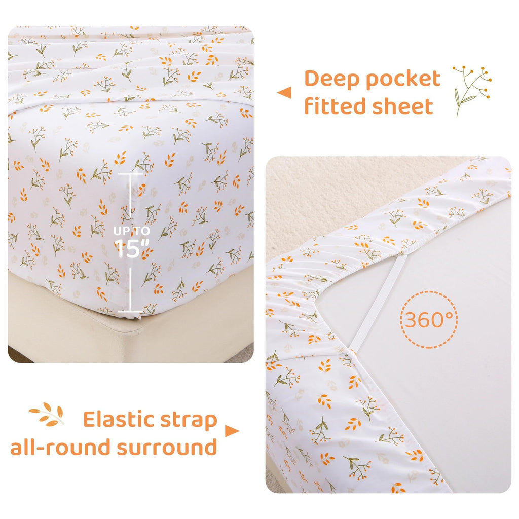 Cozy Floral Orange Microfiber Printed Full Sheet Set