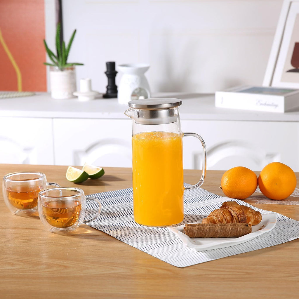 Glass Pitcher With Lid and Spout - Iced Tea and Beverage Pitcher for Fridge, Small Water Jug 1000ml/34oz