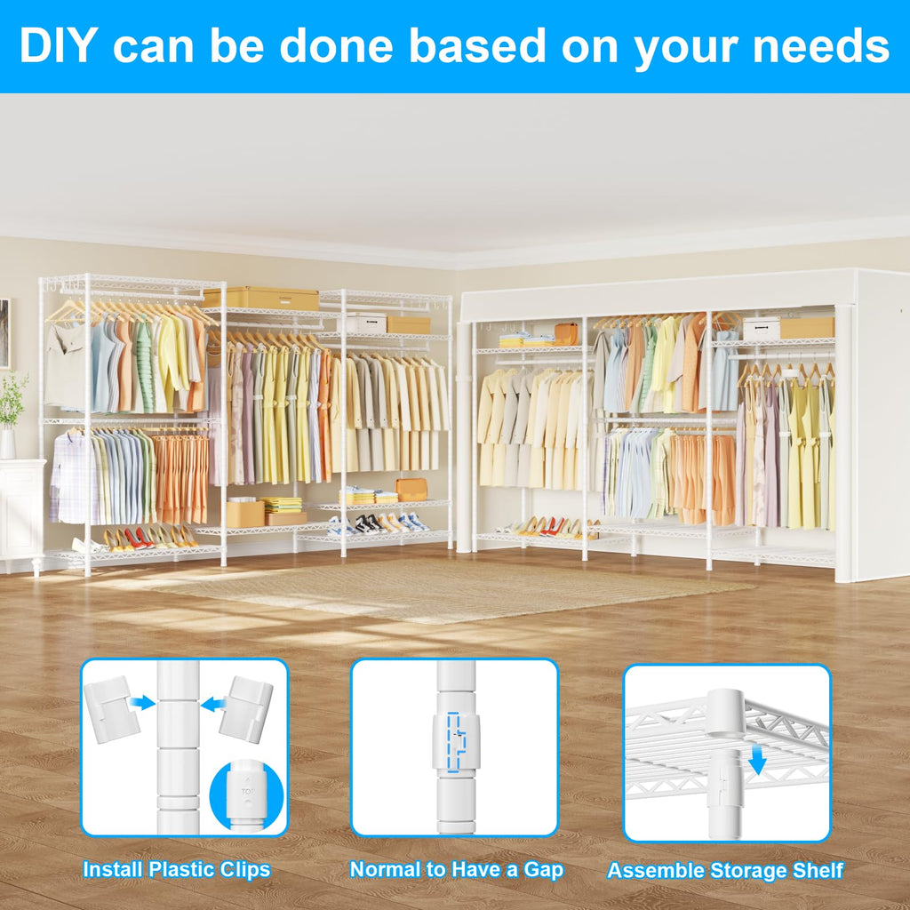 E13C Max Heavy Duty Closet Organizer System, Freestanding Clothing Racks for Hanging Clothes, Adjustable Garment Rack