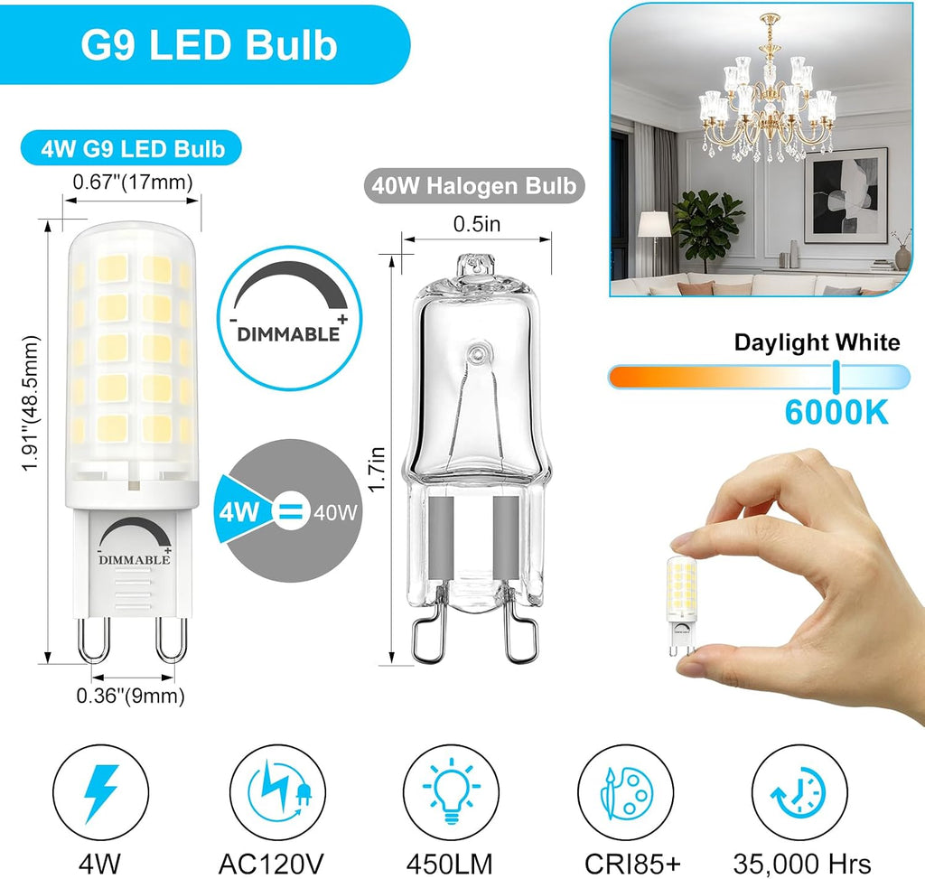 G9 LED Bulb Bi-pin Base 4W Equivalent 40W 120V for T4 G9 Halogen Replace