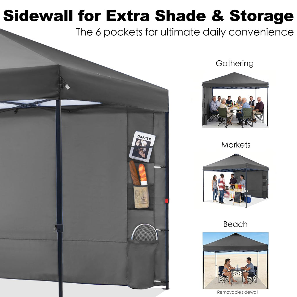 Pop Up Canopy Tent Outdoor Sidewall One Push (Gray, 10X10)