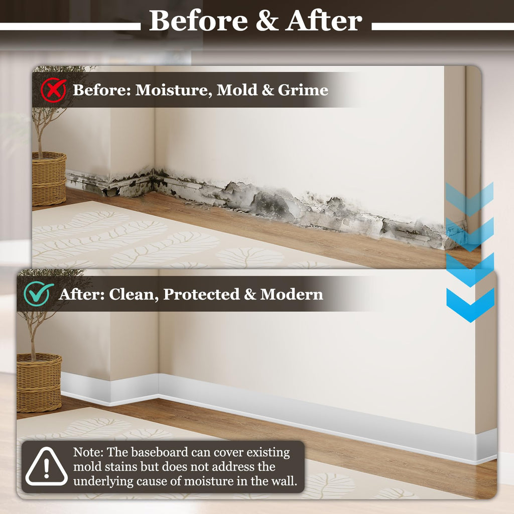 25ft Flexible Vinyl Baseboard Molding Trim Peel and Stick Wall Base