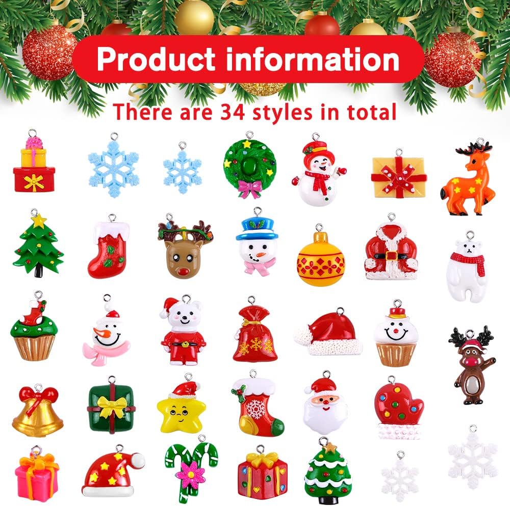 Mini Christmas Tree Hanging Ornaments Tiny Resin Decorations - Set of 40