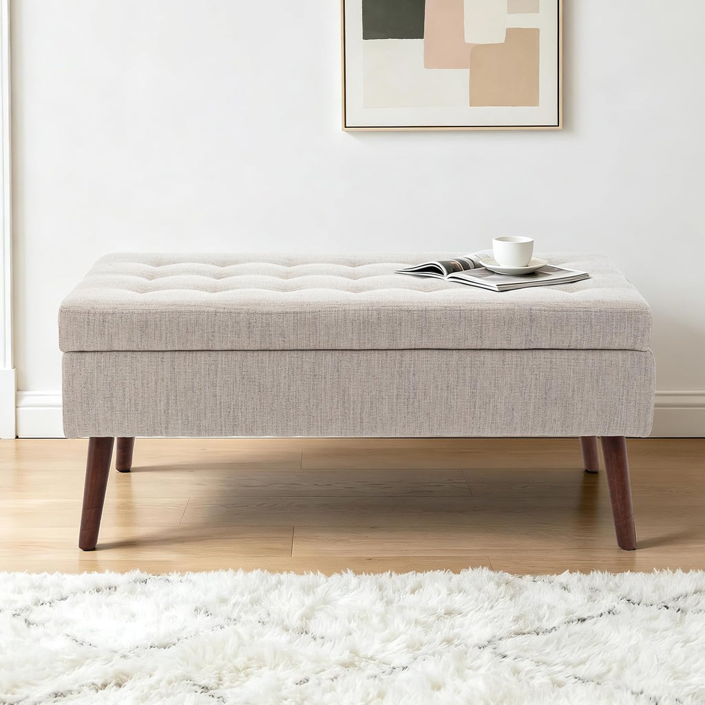 43.3" End of Bed Storage Bench, Tufted Foot Bench for End of Bed, Entryway Storage Ottoman Bench, Footstools Bedroom