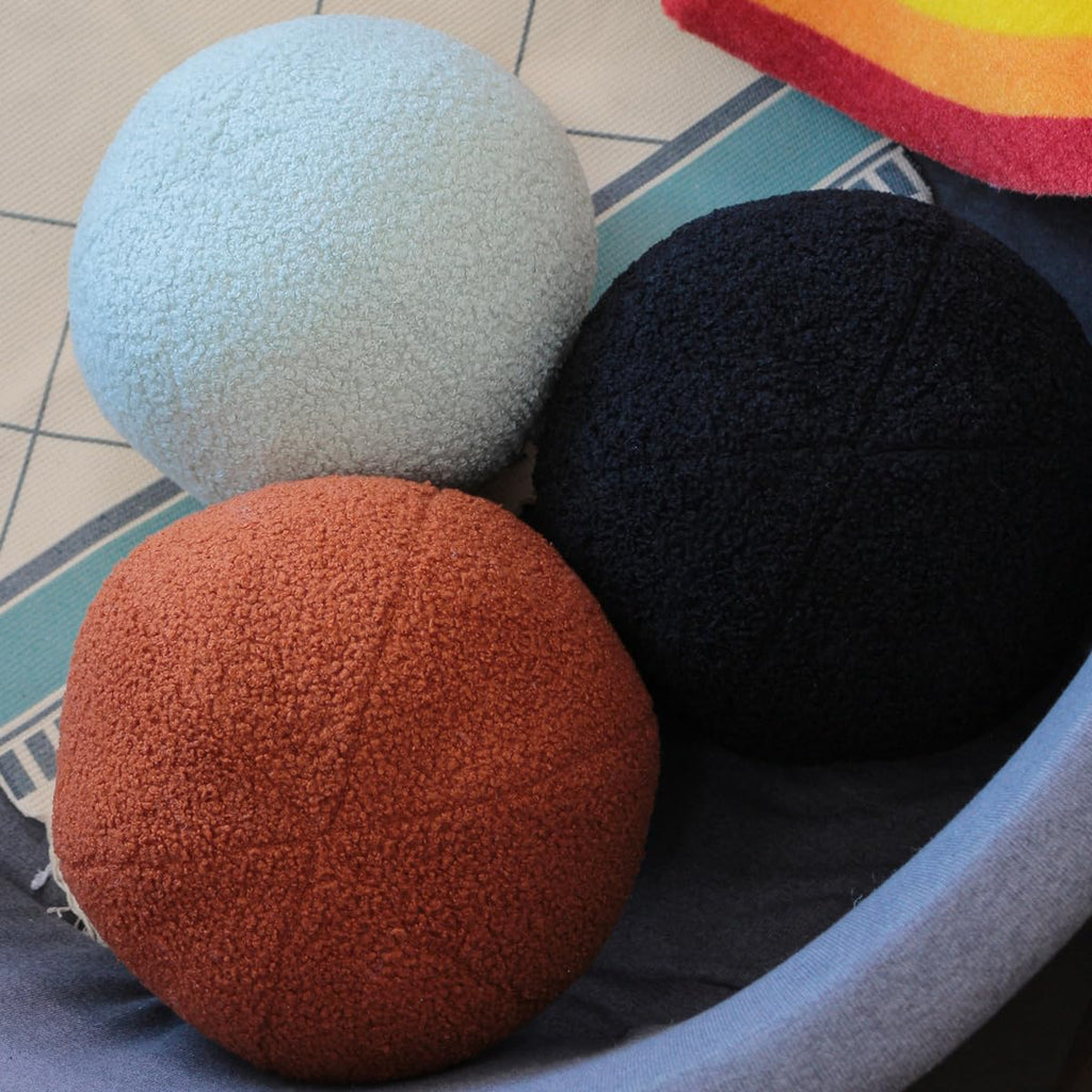 Boucle Ball Throw Pillow 9.8in Nordic Round Pillow Sphere Shaped Pillows Ball Pillow Decorative Throw Pillow for