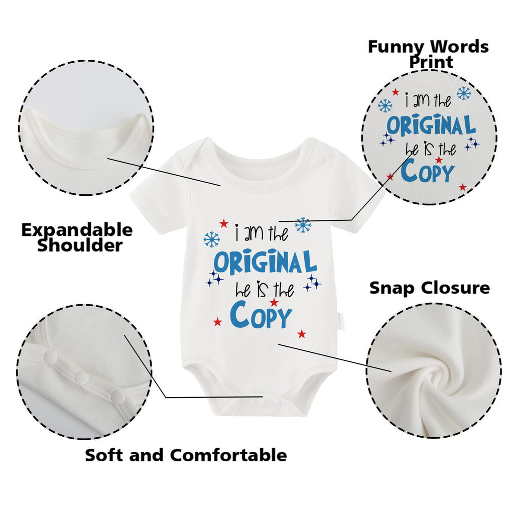 Baby Twin Bodysuit He Is The Copy I Am The Original Outfit he is Original Hat Set(white he )