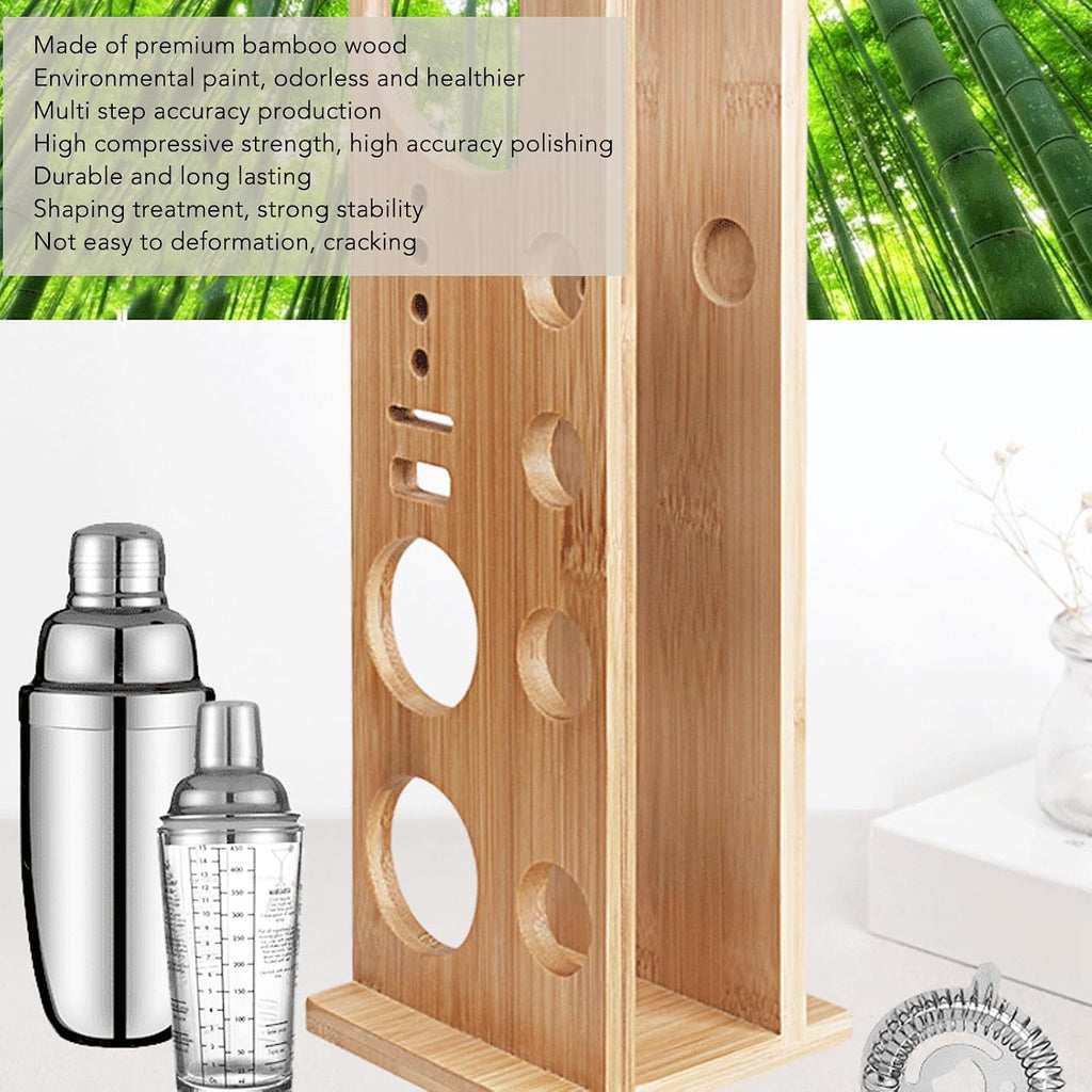 Bartender Kit Stand, Bartending Tool Storage Holder, Large Capacity Space Saving Wood Bar Tool Organizer with Tiered