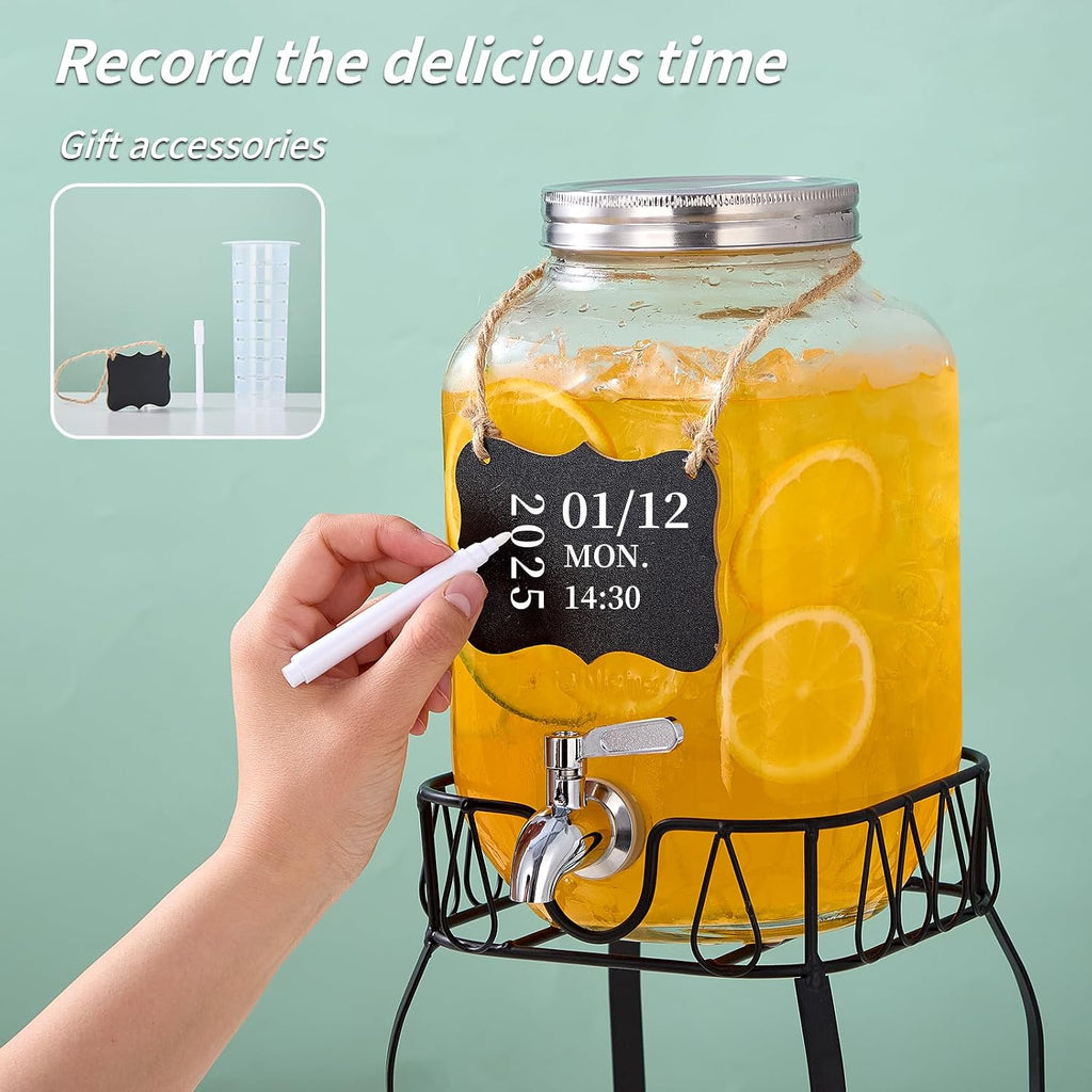 1 Gallon with Stand, Stainless Steel Spigot and Lid, for Parties, Drink Dispensers with Lids for Lemonade Sun Tea