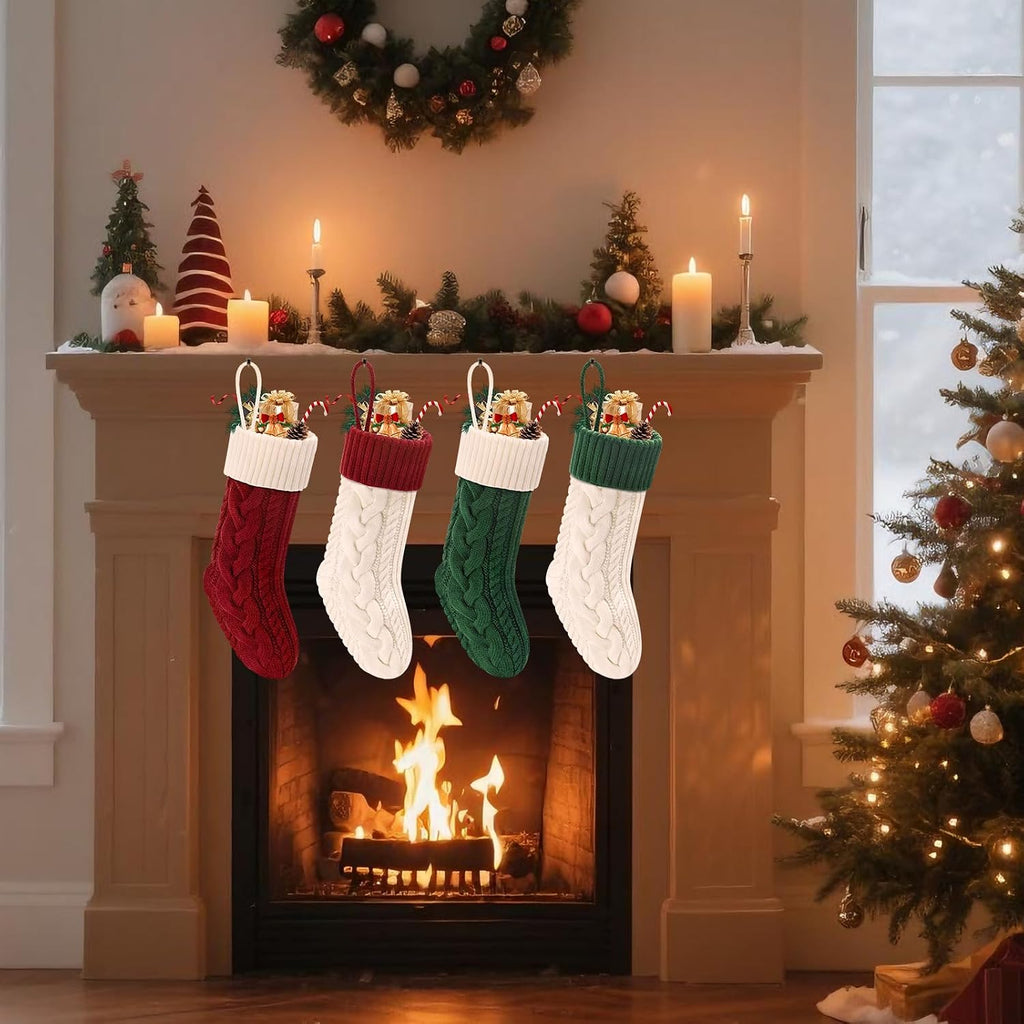 S 18" Knitted Stocking Christmas Decorations - Set of 4