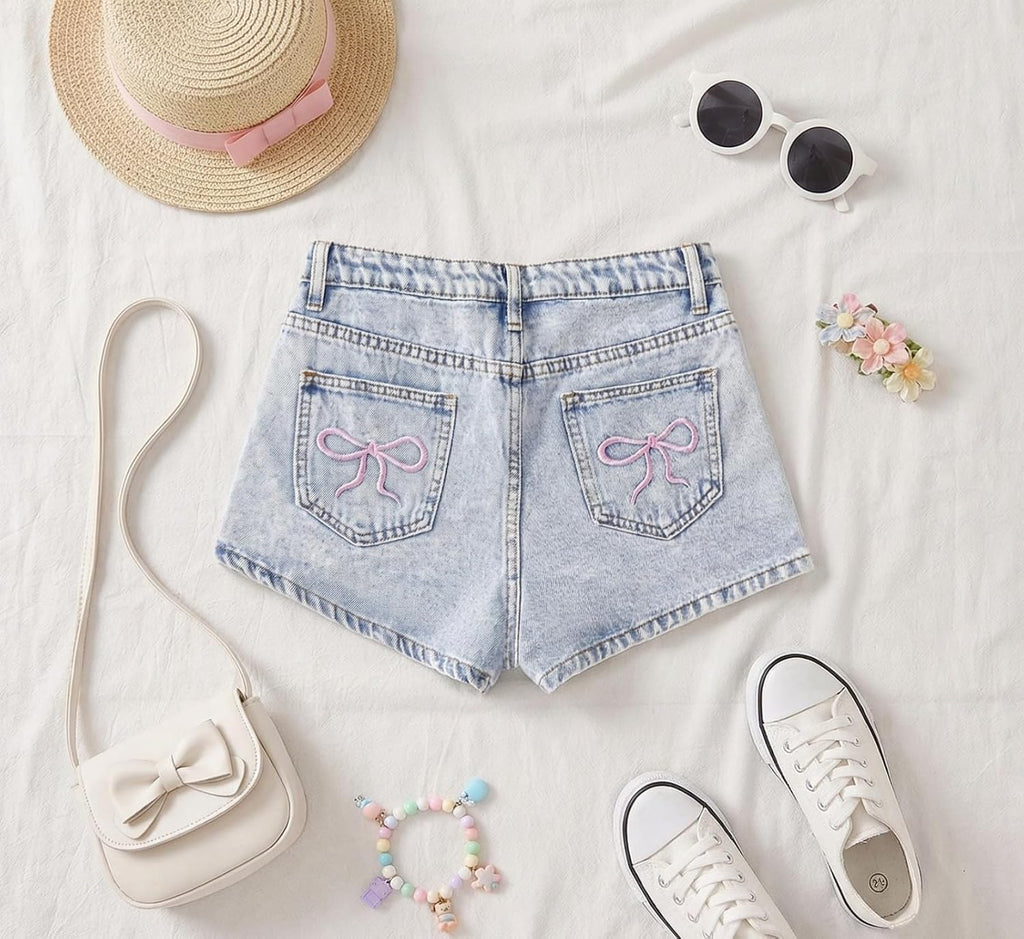 Girls Jean Shorts Baggy Cute Y2K High Waist Straight Leg Denim Shorts for Teen Girls
