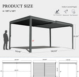 Outdoor Pergola 10x16FT with Adjustable Steel Roof, Louvered Pergola Aluminum Frame for Backyard