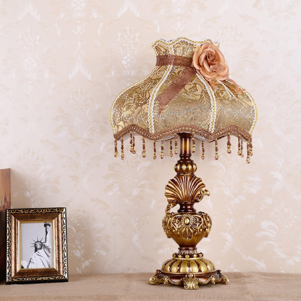 Victorian Embroidered Table Lamp, Elegant Fabric Bedside Lamp Light Gorgeous Nightstand Lamp Desk Lamp Light Vintage