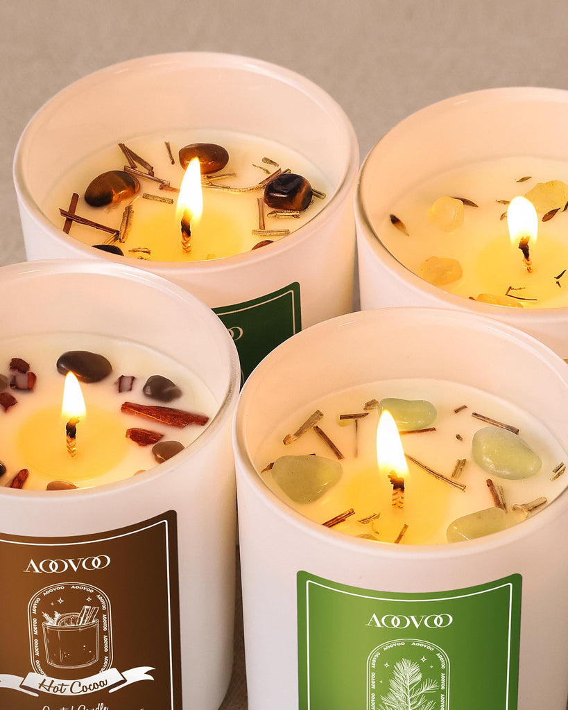 Holiday Candles Set for Women - 4 Pack Candles Scented, Aromatherapy with Crystals, 28 oz 200 Hour Long Lasting