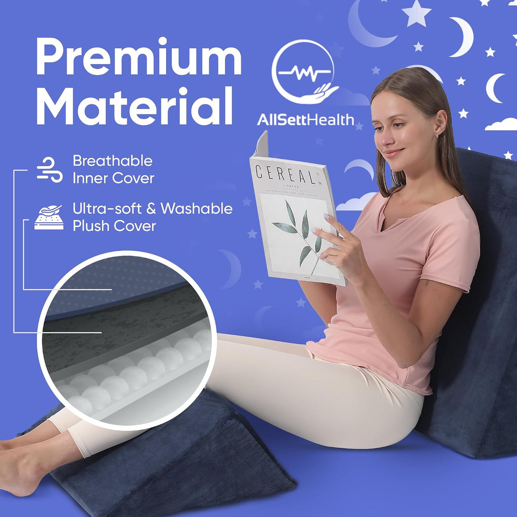 Health Bed Wedge Pillow - 2 Separate Memory Foam Incline Cushions, System for Legs, Knees and Back Support Pillow