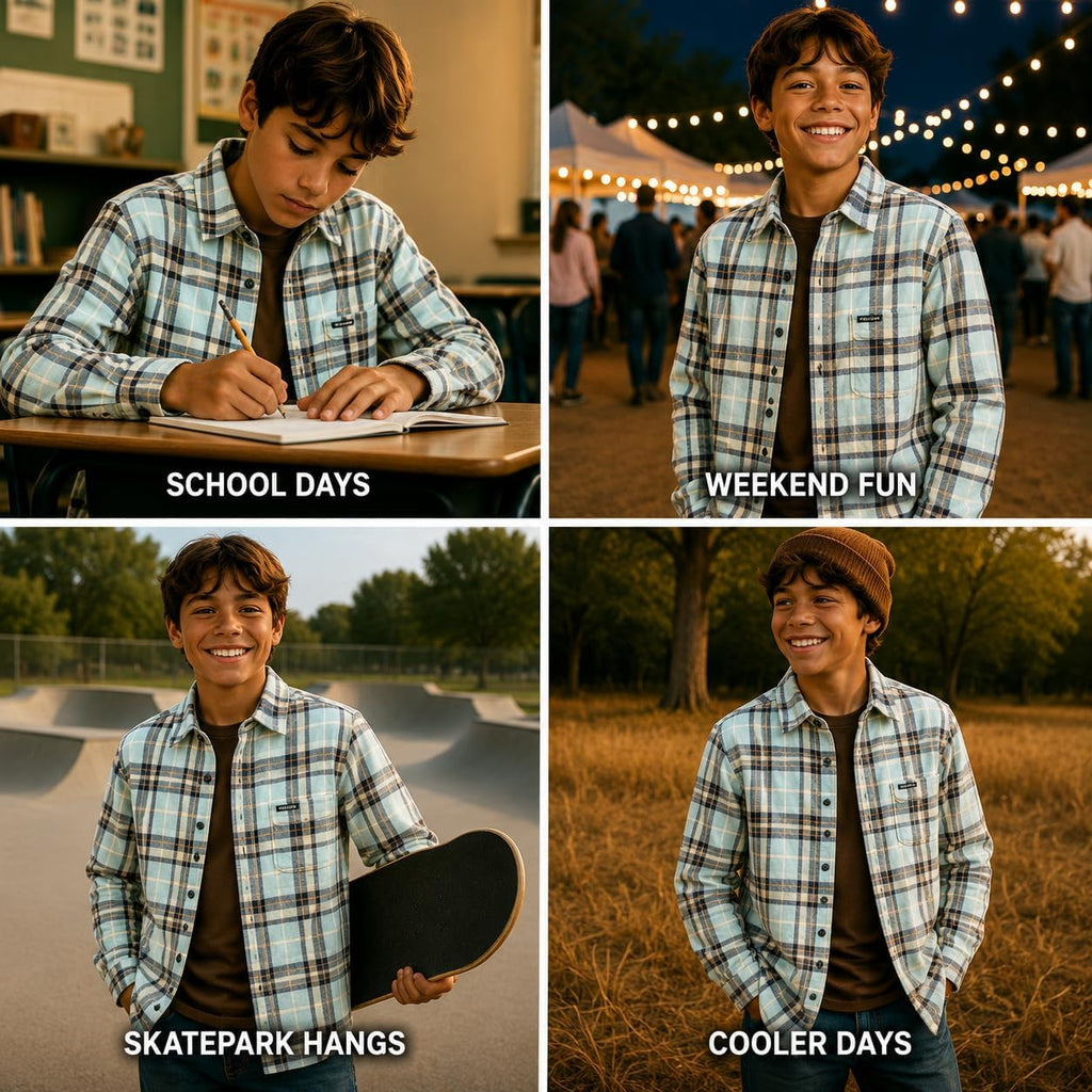 Boys Button Down Shirt - Long Sleeve Plaid Collared Shirt for Boys