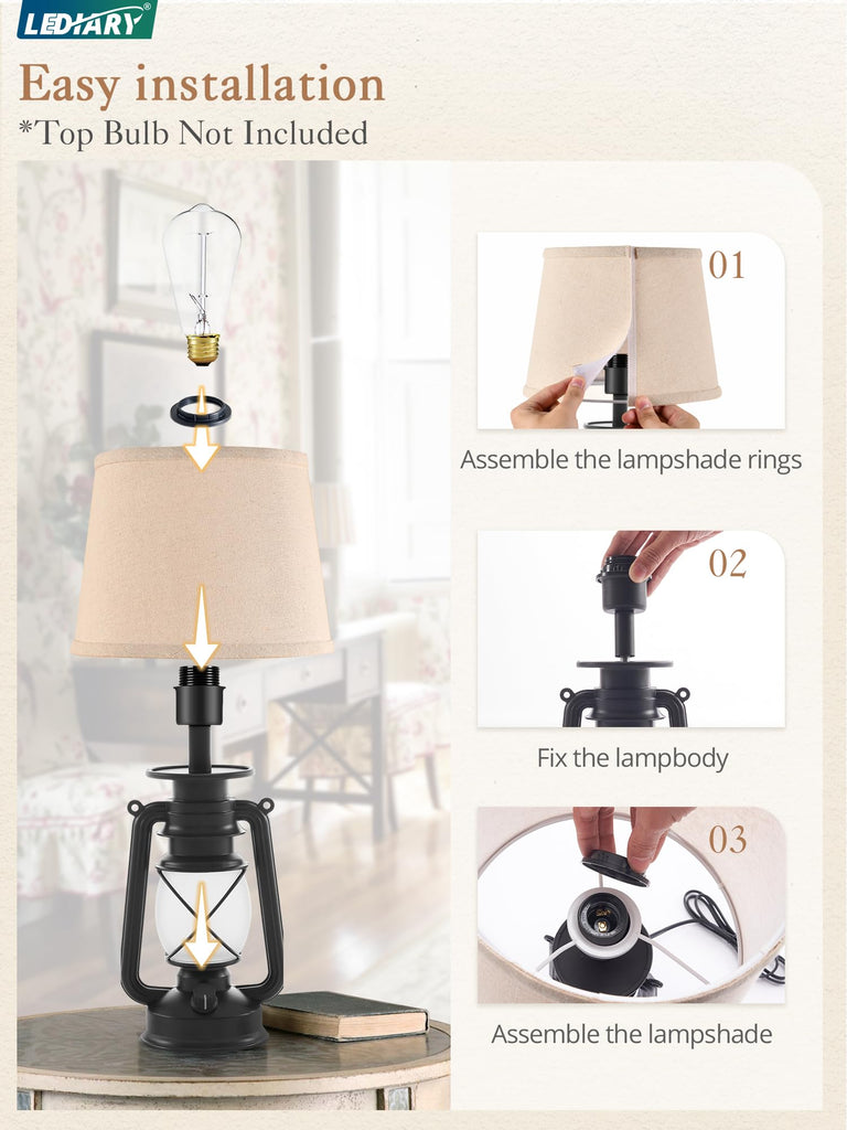 18.72" Black LED Lantern Flickering Flame Table Lamps Set of 2