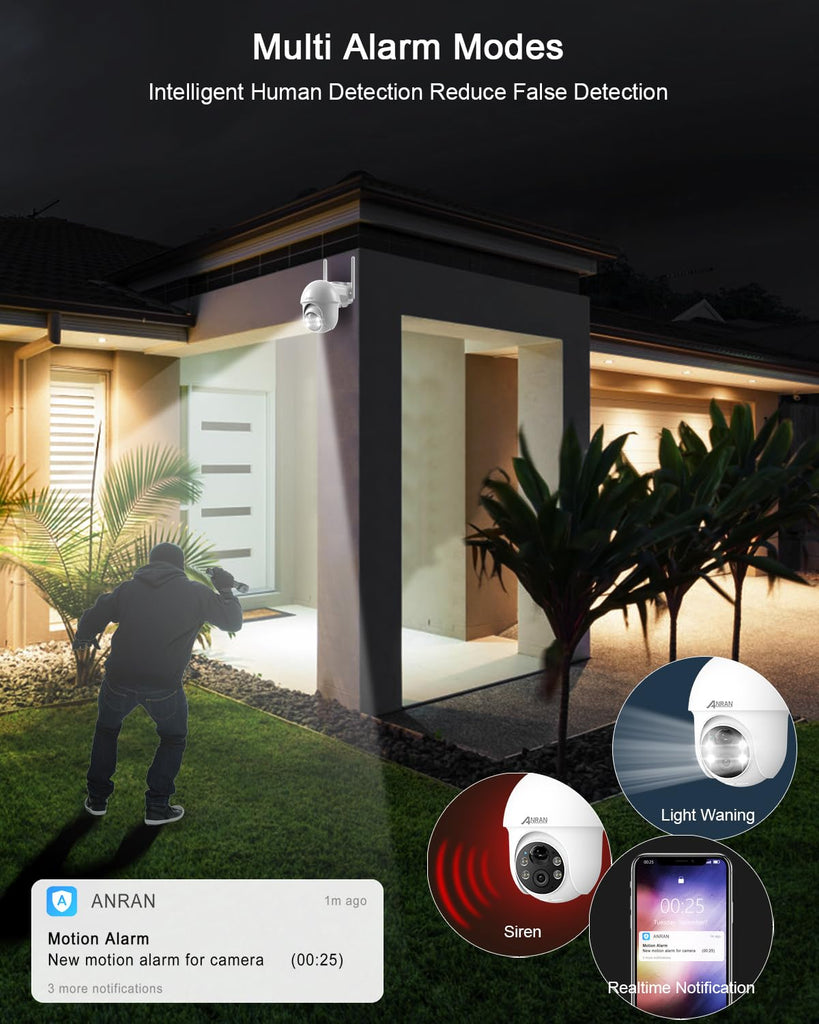 Security Camera Wireless Outdoor, 2K Solar Outdoor Camera with 360° View, Smart Siren, Spotlights, Color Night