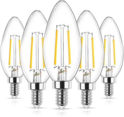 E12 LED Classic Candelabra Clear Light Bulb, 4W, Equivalent 40W, Warm White 2700K, Non-Dimmable, Filament Clear