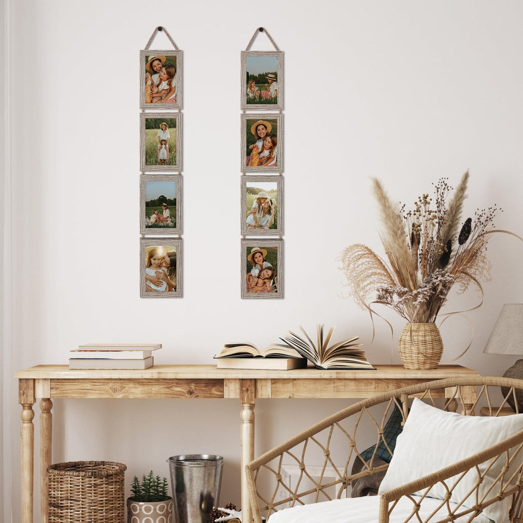 4x6 Hanging Collage Picture Frames Set of 2, 8 Opening Vertical Frame Made to Display 4 by 6 Inch Photo for Wall