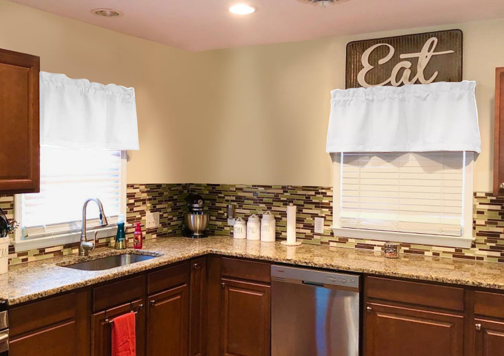 4 Panels White Blackout Curtain Valances, 42" x 18"