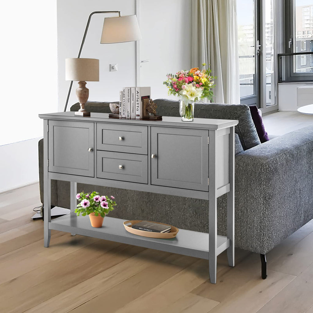 Buffet Sideboard, Solid Wood Storage Cabinet Console Cabinet with 2 Drawers & Shelf, Credenza Buffet Server Cupboard