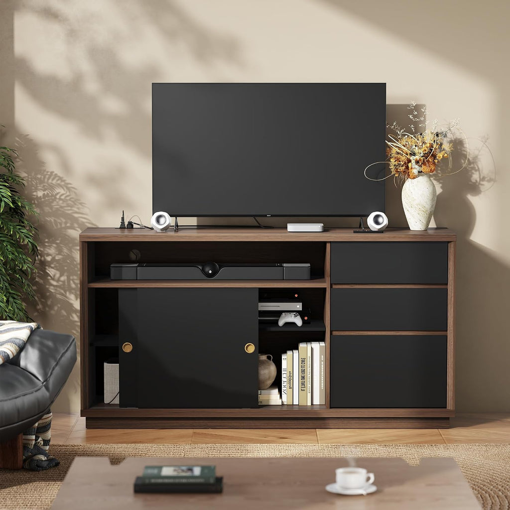 60" Lateral File Cabinet with 3 Dawers, Open Shelves | File Cabinets for A4 / Letter Documents, Wide Credenza w/
